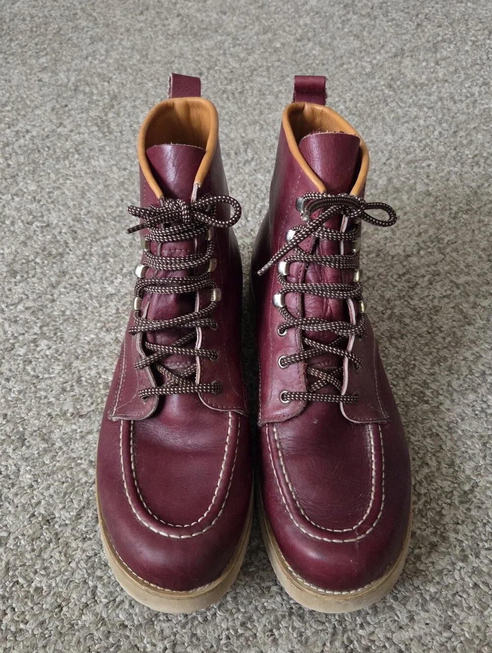 Vtg LL Bean Mens Burgundy Leather Moc Toe Boots Lace Up -Italy Sz 11